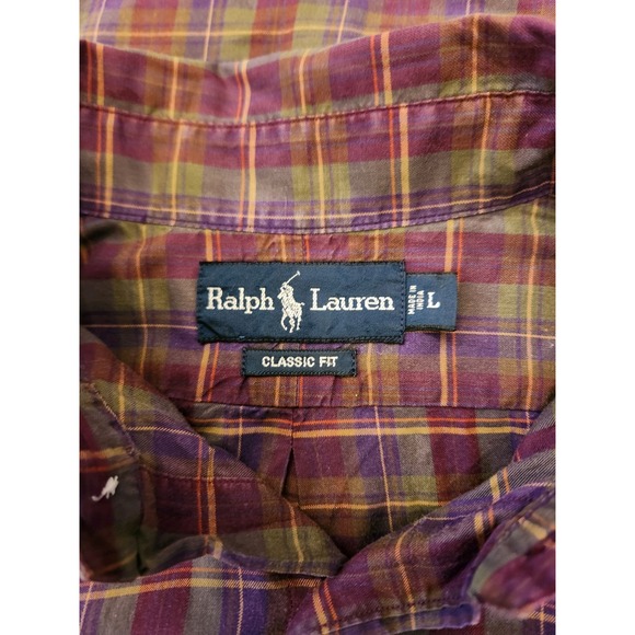 Ralph Lauren Men's Plaid Button Down Shirt Long Sleeve Classic Fit Size Large - Picture 4 of 7